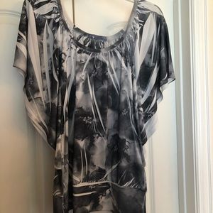 Grey and white silky printed top